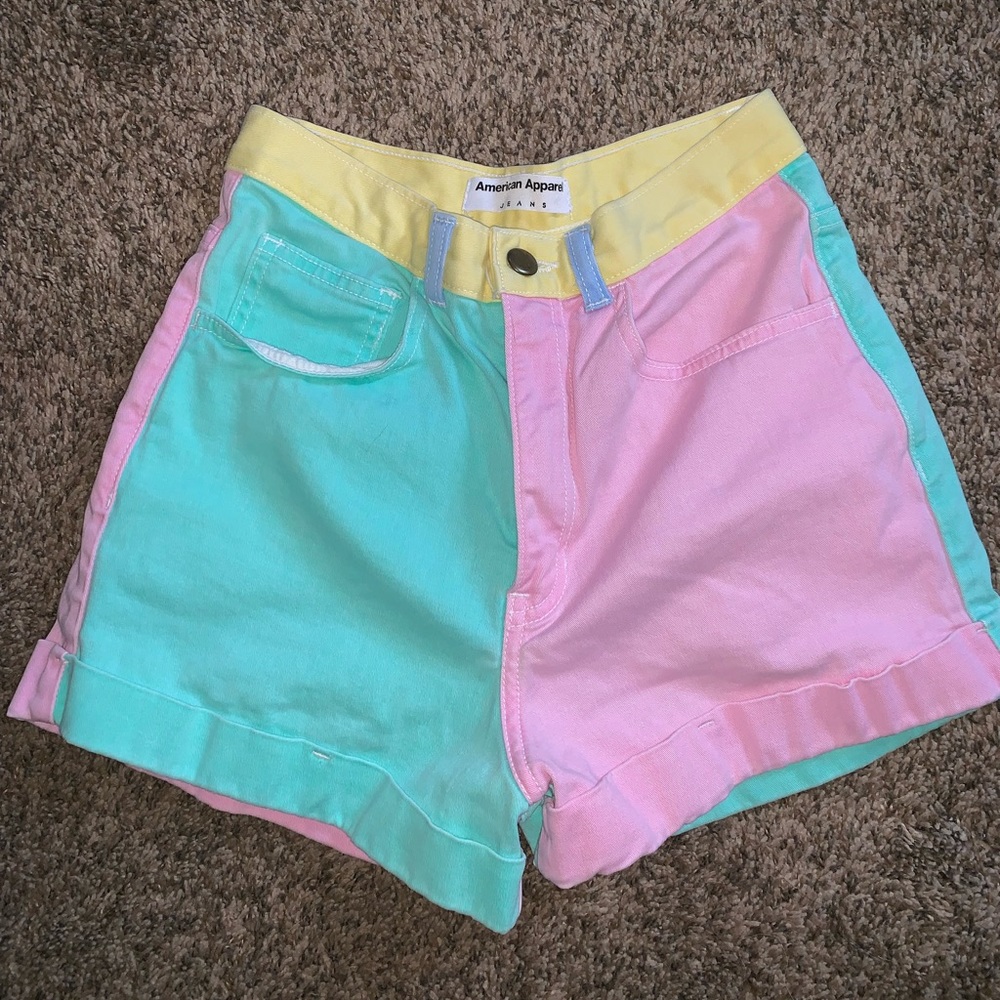 Pastel color block high waisted shorts